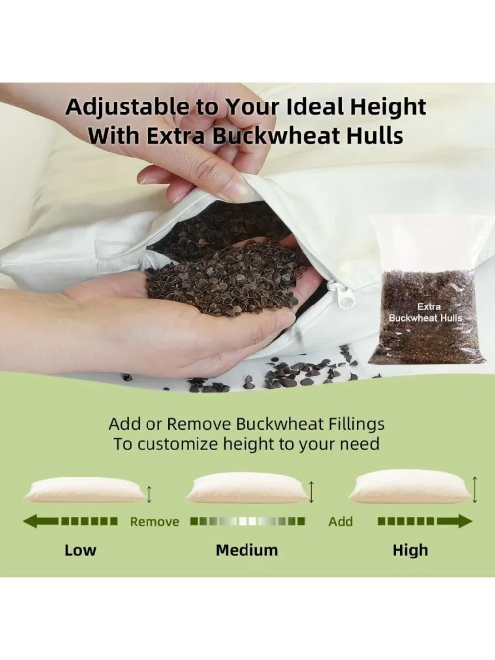 Organic Buckwheat Pillow 20x26 | Adjustable Height | Neck Support & Comfort